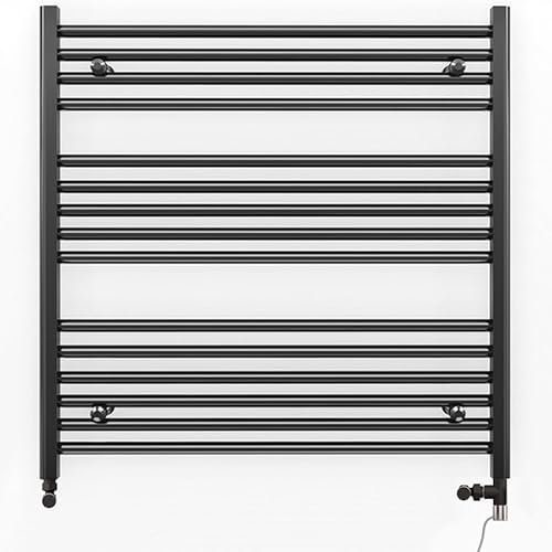 Myhomeware 700mm Wide Black Dual Fuel Electric Radiator Bathroom Towel Rail Radiator With Thermostatic and Standard Electric Element UK (700 x 800 mm (h), Standard Electric Element)