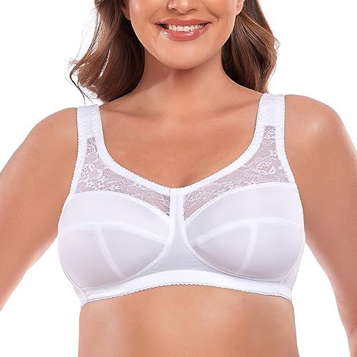 Ayigedu Women's Full Coverage Wireless Minimizer Bra Plus Size Non Padded Comfort Support Bra 38F White