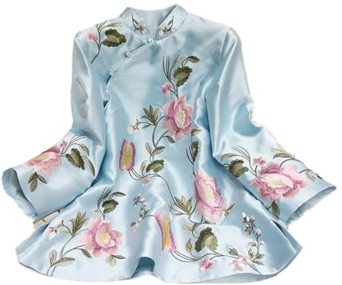 LIXINGHEITANG Suit Shirt National Style Traditional Elegant Women Chinese Blouse Plus Size Loose Female Hanfu Tops s2 Blue L