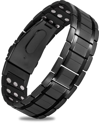 Jecanori 3X Magnetic Bracelets for Men, Mens Bracelet Stainless Steel with Strenth Neodymium Magnets & Sizing Tool(Black)