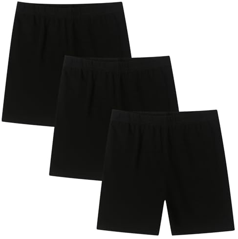 Moitiy Kruze Lot de 3 paires de pantalons de cyclisme pour fille - Pantalon de sport - En coton - Pour l'été - 5-14 ans, Noir , 10-12 ans