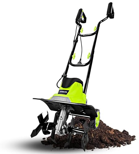 Steelite Electric Garden Tiller & Cultivator – 14-Inch 10 Amp Tilling Width, 4 Steel Tines, Foldable Handle & Adjustable Wheels | Compact Corded Rototiller for Effortless Soil Cultivation, Green
