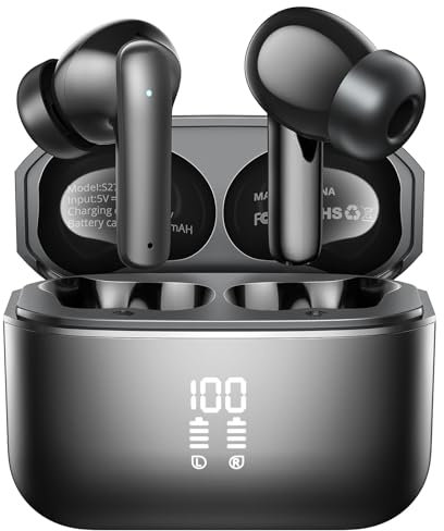 YOHOTA Wireless Earbuds, Bluetooth 5.4 Headphones in Ear with 4 ENC Noise Cancelling Mic 48H Playtime Wireless Earphones with HiFi Stereo Deep Bass IP7 Waterproof Touch Control Dual LED Display