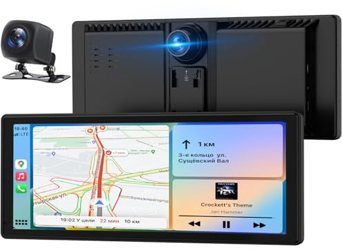 Pantalla Coche, 8.88 Pantalla Carplay Coche para Apple y Android con Cámara Trasera y Delantera HD 1080P, Navegación GPS, Sonido Premium, Control por Voz, Fácil Instalación, Mirror Link, FM, AUX