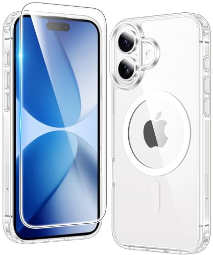 FNTCASE for iPhone 17 Case Clear: Magnetic Transparent Phone Cases with Screen Protector Anti Yellowing Slim Rugged Shockproof Protective Cell Phone Cover Military Grade Drop Protection (Clear)