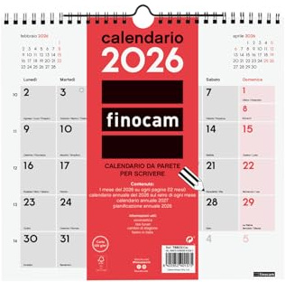 Finocam - Calendario da parete 2026 Layout Mensile Gennaio - Dicembre 2026 12 mesi | Calendario 2026 per annotazioni | Planner mensile Neutro - Italiano, Muro scrivere, M - 265x245 mm