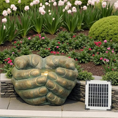 50cm L Solarbrunnen Handform Wasserbrunnen - Outdoor-Brunnen mit LED-Leuchten - Solar-Wasserbrunnen für Garten, Terrasse, Deck, Hof, Balkon, Veranda Gold 50x44.5x31cm