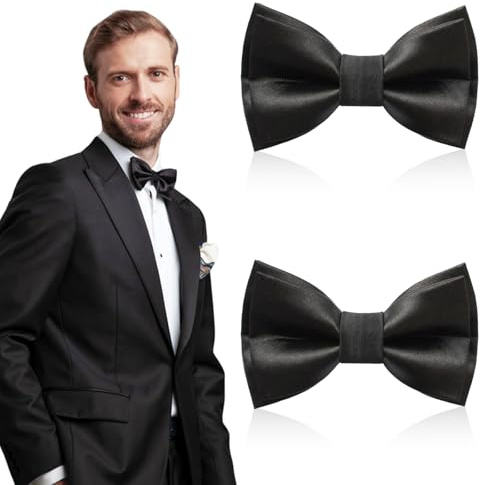 SHCHING 2 PCS Men's Black Bow Tie, Classic Solid Color Bow Ties for Men, Adjustable Men's Pre-Tied Bow Tie for Parties, Wedding