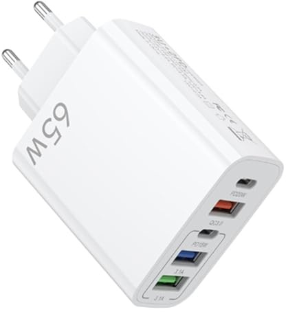 Chargeur Rapide USB, 5 Port Chargeur 65w USB C Multiple, Prise Rapide avec Secteur PD+QC 3.1A Type C Adaptateur Compatible avec I-Phone 16 15 14 13 12 11 Pro Max X XS XR 8 Plus Mini Se