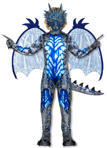 AYBUY Drakdräkt för barn, pojkar, drakoveraller med svanskvinge mask och handskar för 3-12 år för halloween, karneval, världsbok, dag, utklädning, cosplay