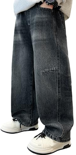 Rolanko pojkar säckiga jeans elastisk midja cargo bootleg skater jeans med flera fickor vintage streetwear denim byxor för barn
