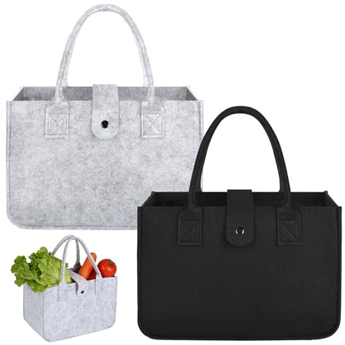 elthmpr Bolsa de la compra pequeña de fieltro, 2 unidades, 30 x 20 x 17 cm, bolsas de la compra plegables, bolsa de la compra, bolsa de fieltro para guardar juguetes, salir a la compra