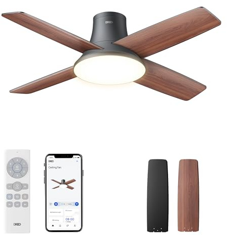 Dreo ventilador de techo con luz, 12 velocidades(APP), 3 modos, motor CC silencioso, instalación fácil, LED regulable, mando a distancia y temporizador 12 h, ventilador de techo negro para hogar