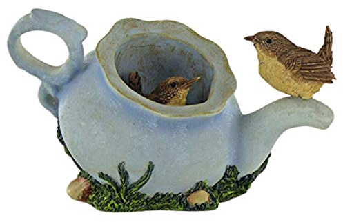 Fiesta Studios Wrens in a Teapot Ornament Original Collectable Figurine by Barrie Gittens - 7.5cm