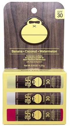 Sun Bum SPF 30 Sunscreen Lip Balm 3 Flavor Variety Pack - Coconut, Banana, Watermelon - Moisturizing Aloe Vera and Vitamin E - Vegan and Cruelty Free - UVA/UVB Lip Protection - 0.15 oz, 3 count