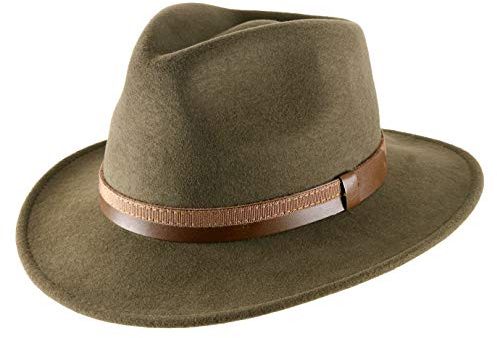 Classic Italy Men's Classic Traveller III Wool Felt Fedora Hat Packable Water Repellent Size 57 Cm Olive