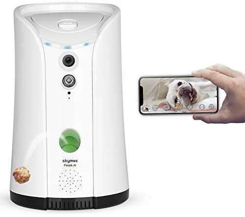 SKYMEE Dog Camera Treat Dispenser, WiFi Remote Pet Camera with Two-Way Audio and Night Vision, Compatible with Alexa