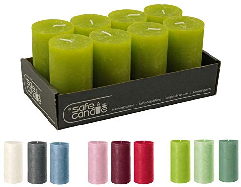 Rustikale Stumpenkerzen – 8 Stück - Wachskerzen/Rustickerzen/Adventskerzen Weihnachten (Limone Grün, Standard: Höhe 11cm / Ø 6cm)