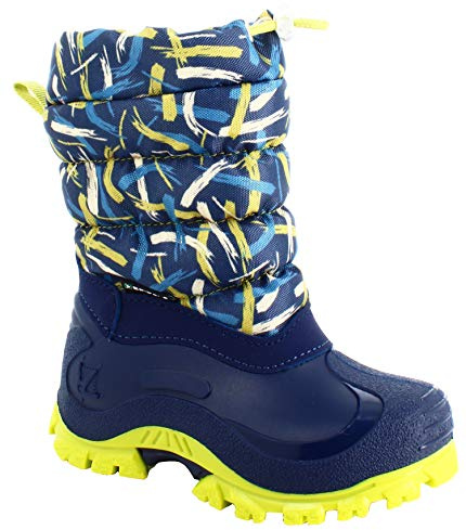 Spirale Sydney Stivali da Neve per Bambini, Stivali per Bambini con Tomaia Idrorepellente e Imbottitura In Pile Isolante, Chiusura con Collo Aggiustabile con Laccio, Blue/Lime, 29 EU
