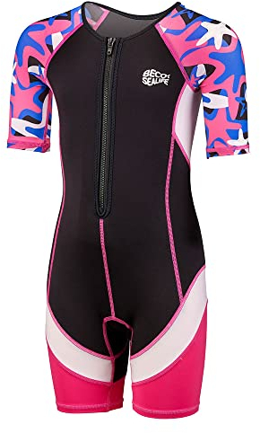 BECO-Sealife Neoprenanzug Kinder kurz, wärmender Schwimmanzug Kinder aus 2 mm SCR-Neopren, Neopren Shorty Kinder mit UPF 50+, UV-Neoprenanzug für Jungen & Mädchen – in Pink, Größe: 128