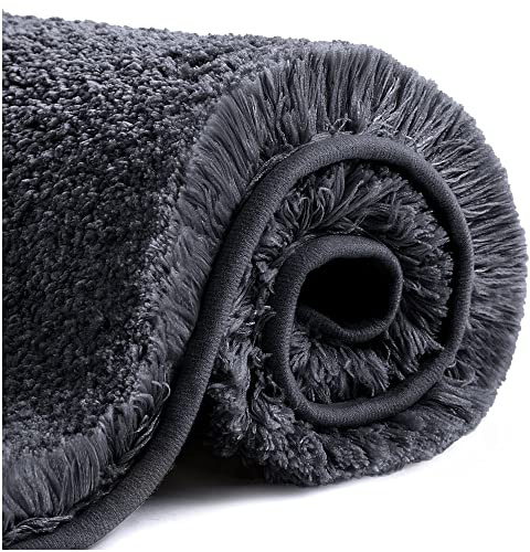 Halkfri badmatta förtjockad badmatta för badrum absorberande ultramjuk badrumsmatta matta fluffig mikrofiber sängmatta golvmatta, snabbtorkande, maskintvättbar - 50 x 80cm (Svart)