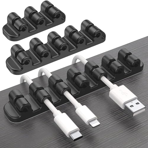 SOULWIT Amélioré Clips Câble Organisateur Bureau, Lot de 3 Support de Câble, Organisateur de Cordon, Gestion des Cables, Câble Management pour USB Câbles de Chargeur/Souris/Écouteur/PC (Noir)