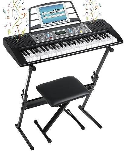 61 Piano Numérique Clavier Électroniques, 61 Touches Piano Électronique, avec Support de Clavier, Tabouret,Clavier Musical Synthetiseur pour débutants,enfants et adultes,prend en charge MP3/USB MIDI