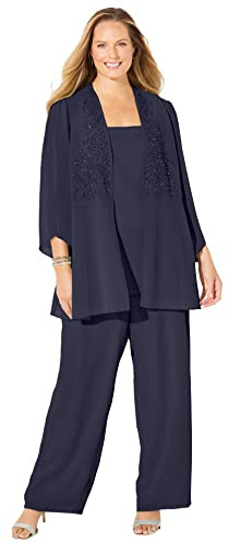 Catherines Women's Plus Size Masquerade Beaded 3-Piece Pant Suit - 24 W, Mariner Navy