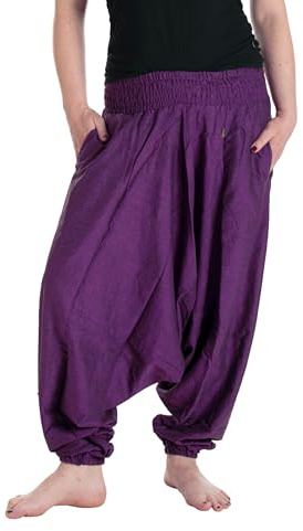 Vishes - Alternative Bekleidung - Lange Unisex Baumwoll Haremshose Schlupfhose Einfarbig Einheitsgröße 34-46 Dunkellila