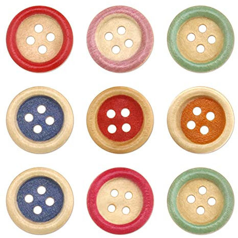 YINETTECH 150PCS 15mm Round Wooden Buttons 4 Holes Sewing Buttons Decoration for DIY Sewing Crafts Knitting Costume Shirt Card Making Scrapbooking Multicolour