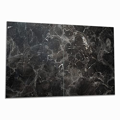 Wallario Herdabdeckplatte/Spritzschutz aus Glas, 2-teilig, 80x52cm, für Ceran- und Induktionsherde, Schwarze Marmor-Optik