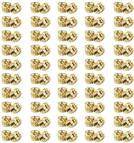 SJZBIN 100PCS M3x4x4.5 Brass Knurled Nuts Heat Staking Inserts for 3D Printer & More, Yellow