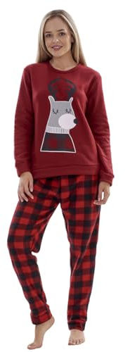 ChicWhisper Ladies Fleece Pyjamas Printed Winter Warm PJ'S Nightwear