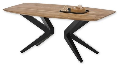 Bill Couchtisch Massivholz Akazie - Moderner Wohnzimmertisch mit schwarzem Metallgestell - 110 x 45 x 60 cm (B/H/T)