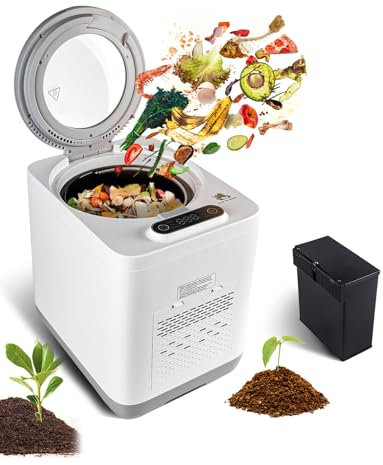 Compostador De Cocina Eléctrico, Cubo De Abono Inteligente para Encimera Interior/Exterior De Gran Capacidad De 3,8 L, Cubo De Abono Eléctrico Inodoro, Máquina Cicladora De Alimentos