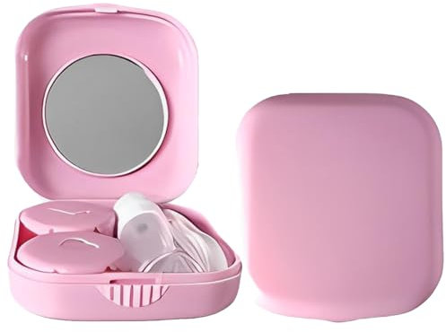 MEXRUMI Set Da Viaggio Per Lenti A Contatto Portatile E Igienico (Con Specchio) Per L'Uso Quotidiano In Viaggio E Al Lavoro (Rosa)