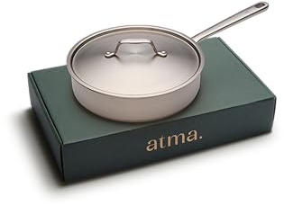 Atma - Sartén Hondo de Acero Inoxidable 24 cm con Tapa - Acero 3 Capas - Compatible con Todas las Cocinas, Incluido Inducción y Horno - Para Guisar, Saltear y Freír - Sin PFAS - Fabricada en Francia