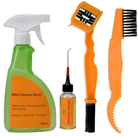 Bike Cleaning Kit 6 Functions - Including 360° Bike Chain Cleaner Brushes, 400ml Bicycle Cleaner Spray, 60ml Chain Lube, Maintenance Kit for All Bicycle & Motorcycle, Mountain, Road, Hybrid, City