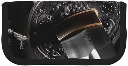 LRHCNZDCP Japanisches Samuraischwert bedrucktes Federmäppchen aus Segeltuch, Make-up-Tasche, Gadget, Stiftebox mit Reißverschluss, Schwarz , Einheitsgröße, Schulranzen