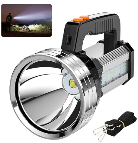 Masmejor Torcia LED Potente Professionale Torcia LED Ricaricabile 10000mAh, 2000LM, Portata di 800m, 6 Modalità di Illuminazione, Impermeabile IPX4, Super Portatile per Campeggio, Ciclismo, Alpinismo