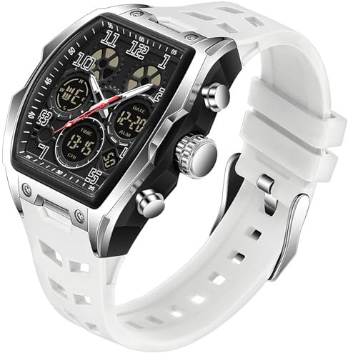 findtime Orologio da polso da uomo grande rettangolare orologio da uomo sportivo cronografo data impermeabile militare designer orologi per uomini cinturino in silicone bianco, bianco, cinghia