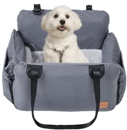 Siège auto pour chien - Pour petits chiens - Étanche - Avec ceinture de sécurité et sac de rangement - Lavable - Pour banquette arrière et siège avant - Gris