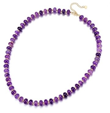 Jovivi Purple Jade Crystal Beaded Choker Necklace for Women,Healing Stone Reiki Gemstone Bead Necklace Women's Boho Purple Jewellery Gifts for Women Ladies Girls