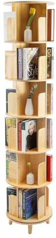 Estantería giratoria de 6 niveles para libros de 360 anuncios, torre de madera maciza, soporte de almacenamiento giratorio para pasillos, balcones, dormitorios, organizador multifuncional, altura de