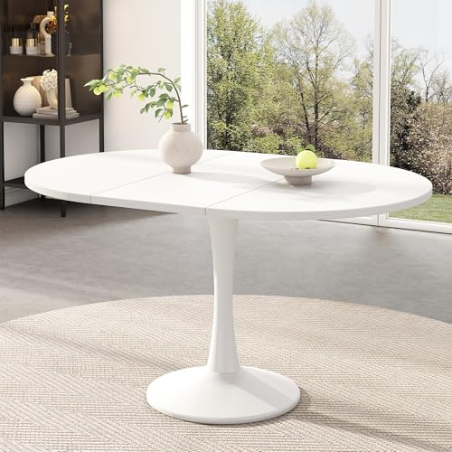 ModernLuxe Extendable Dining Table, Space-Saving Round Table with Smooth Extension Mechanism, Modern Design Ideal for 4–6 People, Contemporary Style, White, 100–140 x 100 cm
