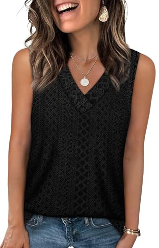 WIHOLL Vest Tops Women UK Eyelet Summer Tops Ladies Sleeveless Shirts V Neck Tank Tops Women Basic Beach Vacation Clothes
