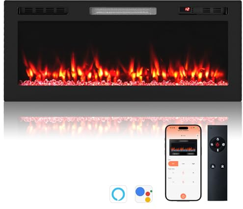 RELAX4LIFE Caminetto Elettrico WiFi 750W/1500W, Incasso/Murale con 12 Colori di Fiamme e Brace, 5 Livelli di Luminosità, APP e Telecomando, Timer di 12 Ore