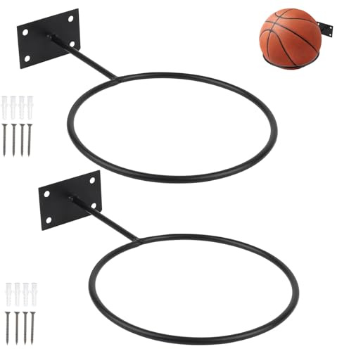 Nexlynk 2 soportes de baloncesto para montaje en pared, estante de almacenamiento de bolas de hierro para exhibición de pared para baloncesto, fútbol, voleibol, rugby, sala de deportes, organización y