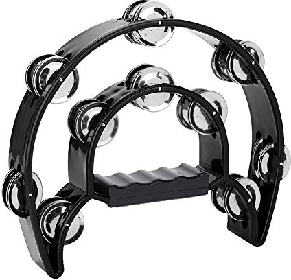 Fafeicy Double Row Tambourine Half Moon Musical Handbell Handheld Percussion Drum Cutaway Metal Jingles Instrument med Ergonomiskt Handtag, Perfekt för Vänner och Familj, Tillverkad Av Plast (Svart)