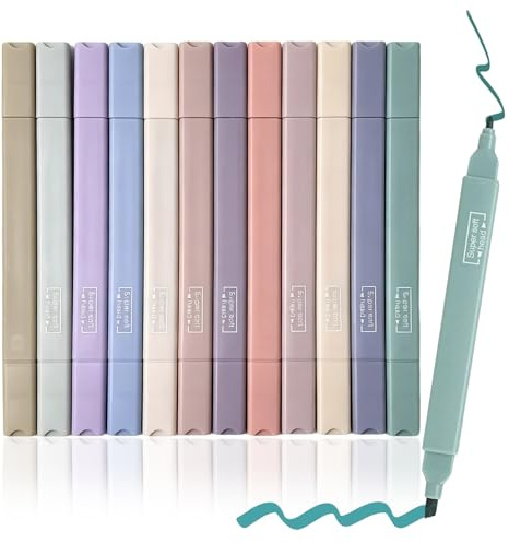 TenaLucy 12 stycken highlighter stick, highlighter med dubbla huvuden, anti-läckagemarkeringspenna, färg highlighter skolmaterial, fluorescerande överstrykningspennor för tjocka fina linjer